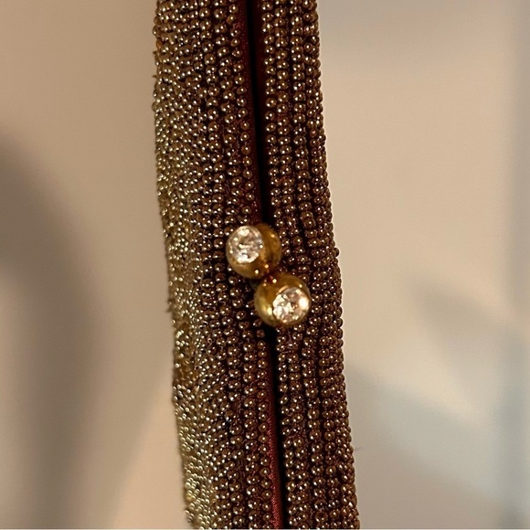 COPY - Gently Used BLOOMINGDALE’S Rust Colored Beaded Clutch W/Rhinestone/Gold … - Picture 3 of 4